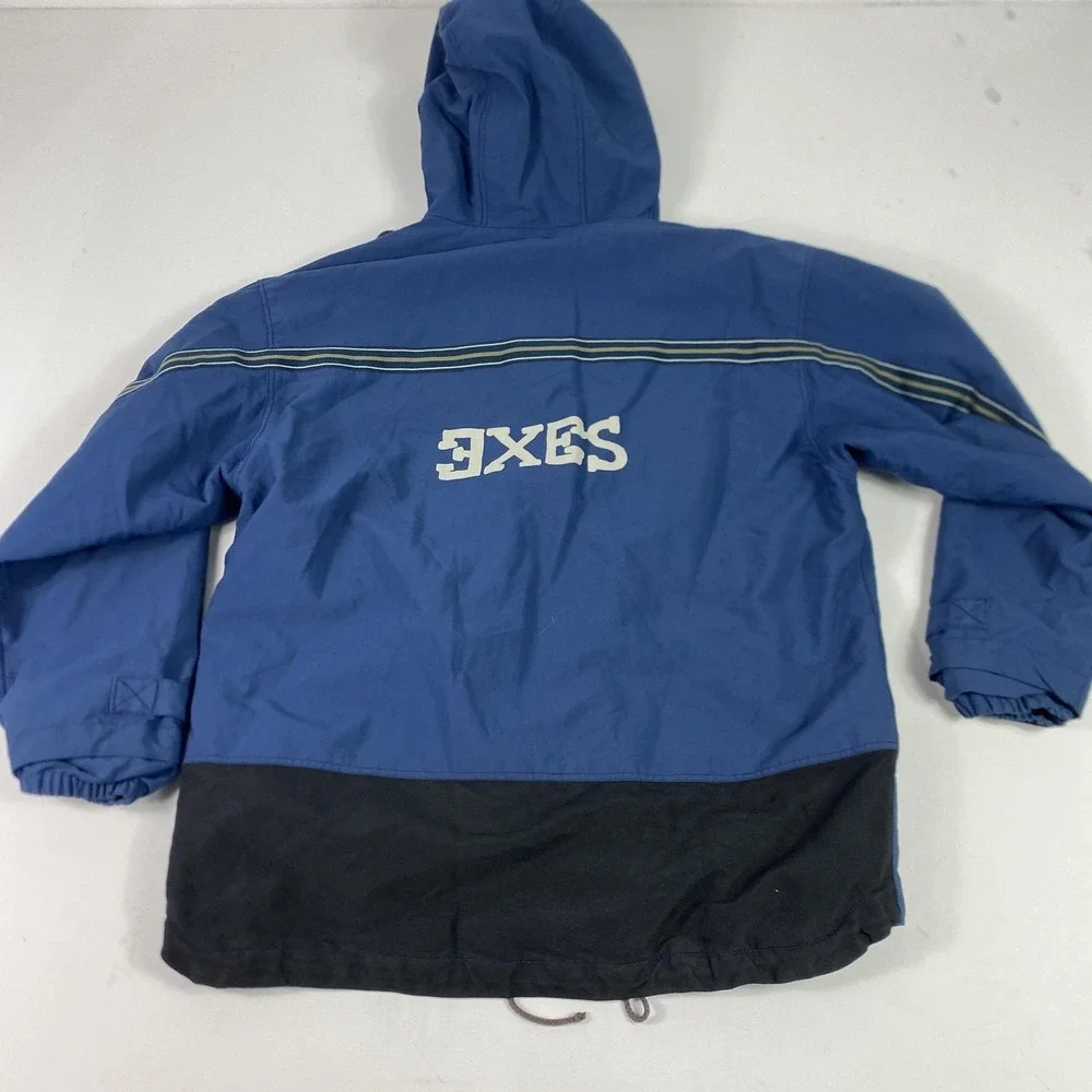 EXES Jacket Mens Small Blue Hooded Fleece Lined Ski Parka Outdoor Stripe Vintage